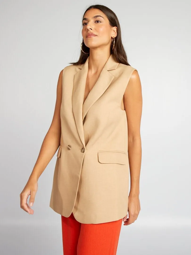 BLAZER SIN MANGAS LARGO MEDIO  MARRON