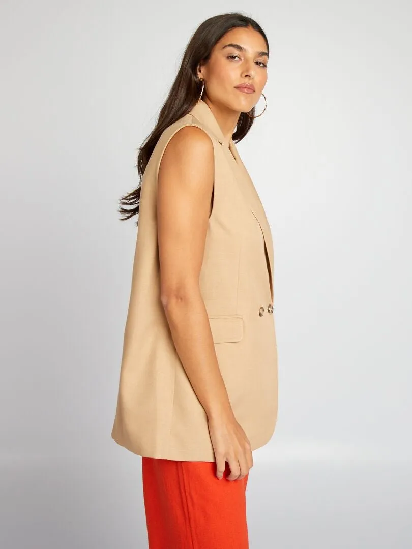 BLAZER SIN MANGAS LARGO MEDIO  MARRON