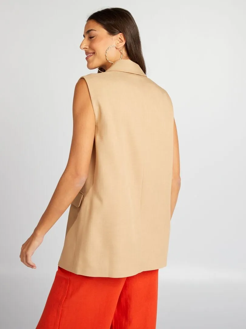 BLAZER SIN MANGAS LARGO MEDIO  MARRON