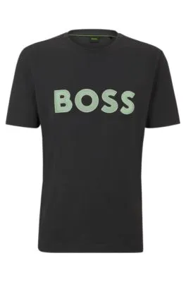 Camiseta regular fit de punto de algodón con logo de malla