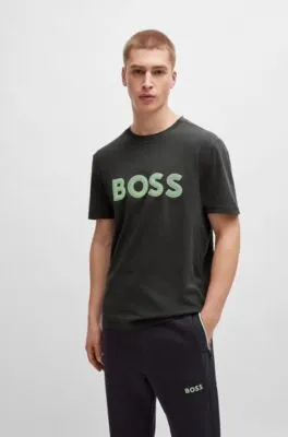Camiseta regular fit de punto de algodón con logo de malla