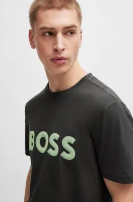 Camiseta regular fit de punto de algodón con logo de malla