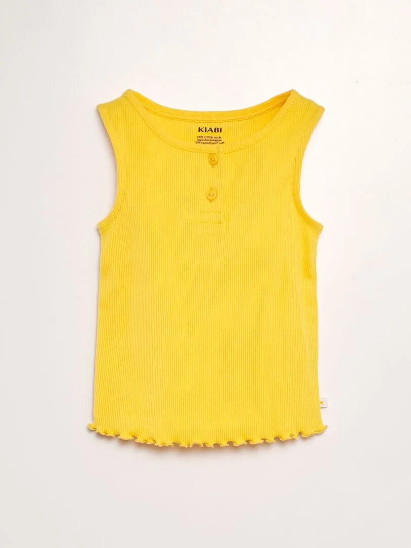 CAMISETA SIN MANGAS DE CANALé CON VOLANTES EN EL BORDE  AMARILLO
