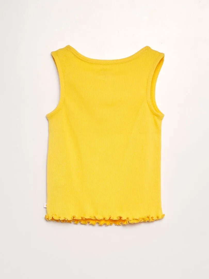 CAMISETA SIN MANGAS DE CANALé CON VOLANTES EN EL BORDE  AMARILLO