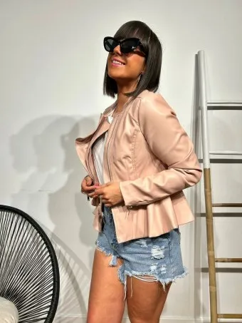 Chaqueta Polipiel Peplum KATRISSA Rosa