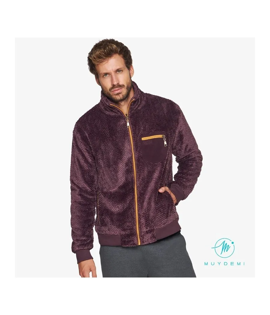Chaqueta térmica invierno hombre Muidemi burdeos bolsillos coralina