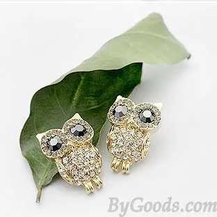 Cute Shining Rhinestone Owl Earring Studs