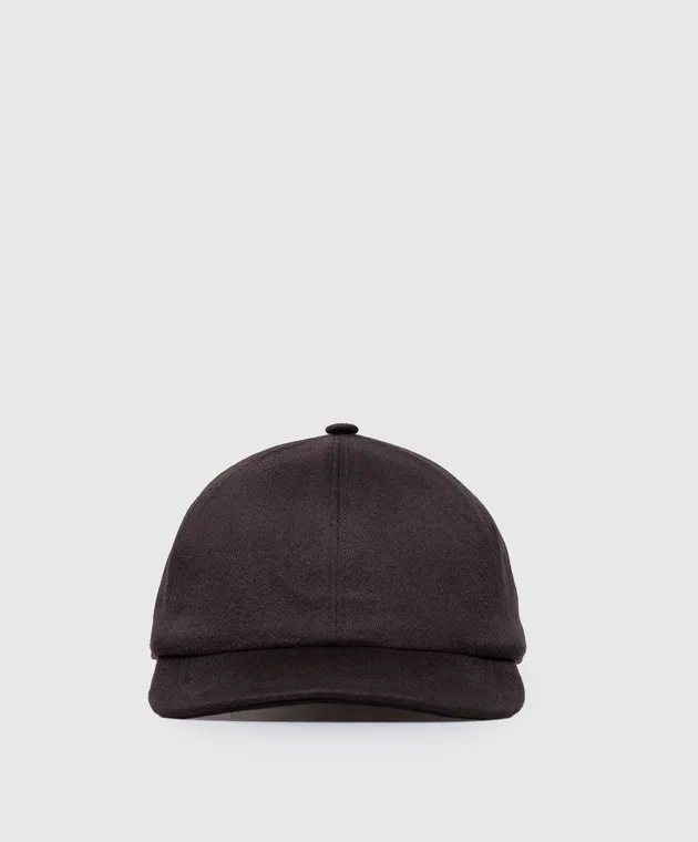 ISAIA Brown cashmere cap with logo embroidery