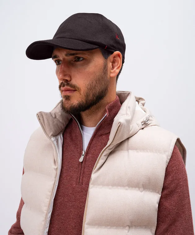ISAIA Brown cashmere cap with logo embroidery