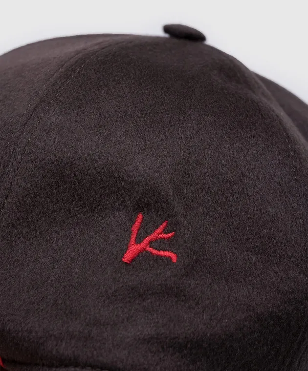 ISAIA Brown cashmere cap with logo embroidery
