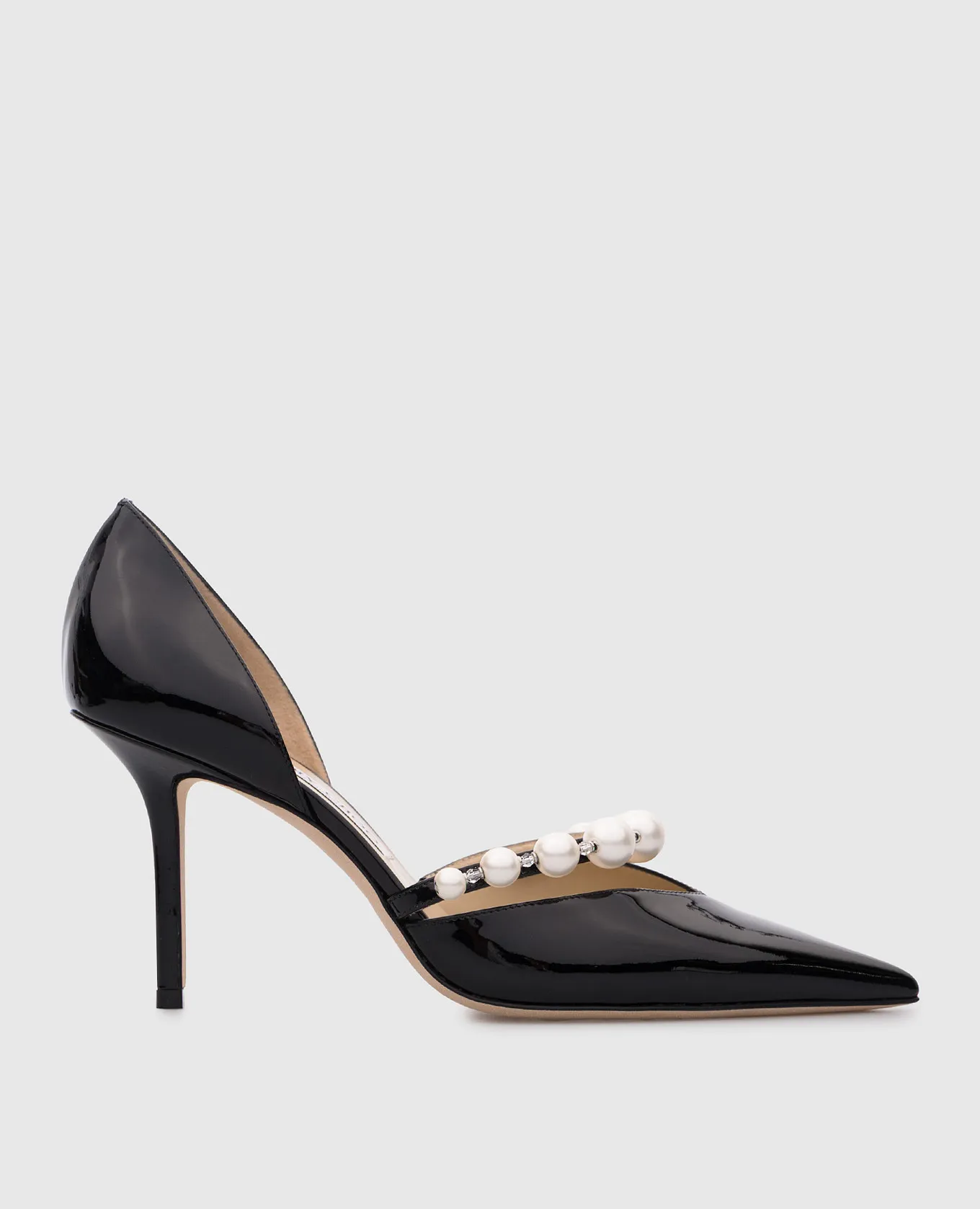 Jimmy Choo AURELIE 85 black patent leather boat shoes with beads