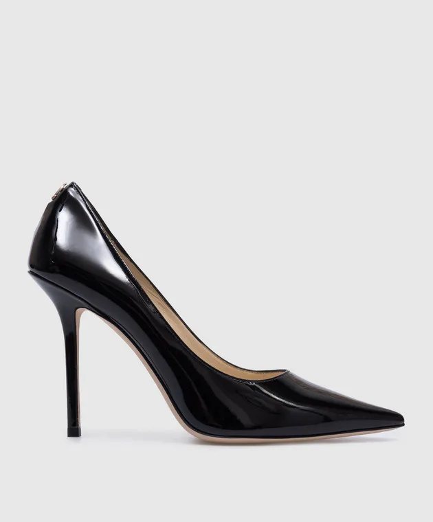 Jimmy Choo Love black patent leather shoes with metallic JC logo