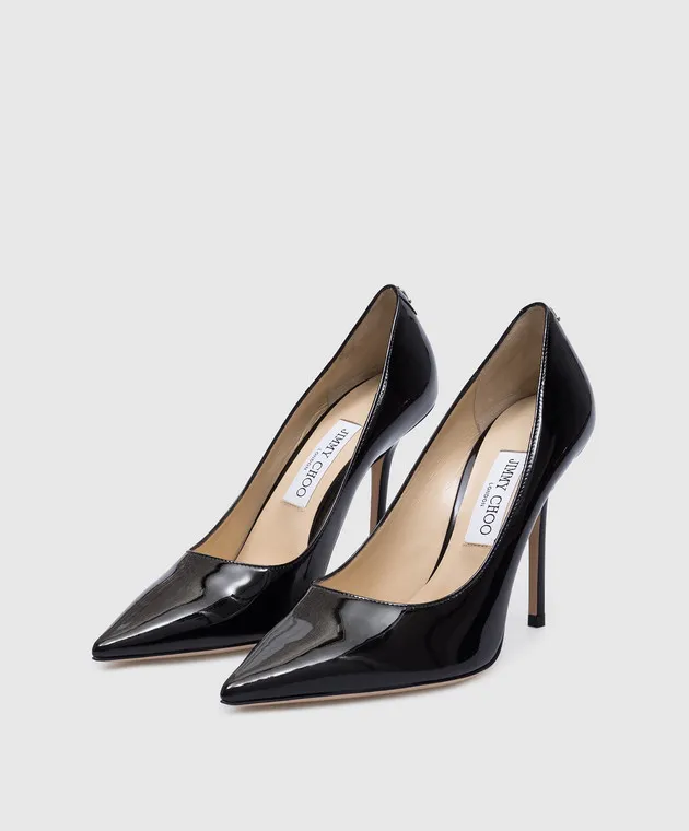 Jimmy Choo Love black patent leather shoes with metallic JC logo