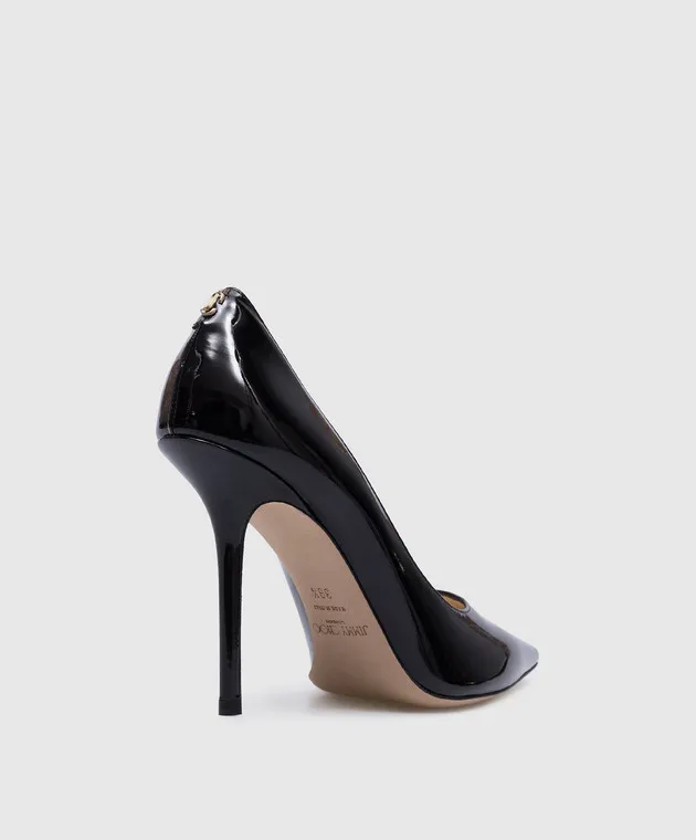 Jimmy Choo Love black patent leather shoes with metallic JC logo