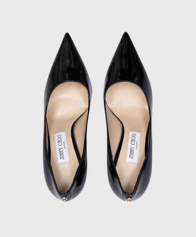 Jimmy Choo Love black patent leather shoes with metallic JC logo