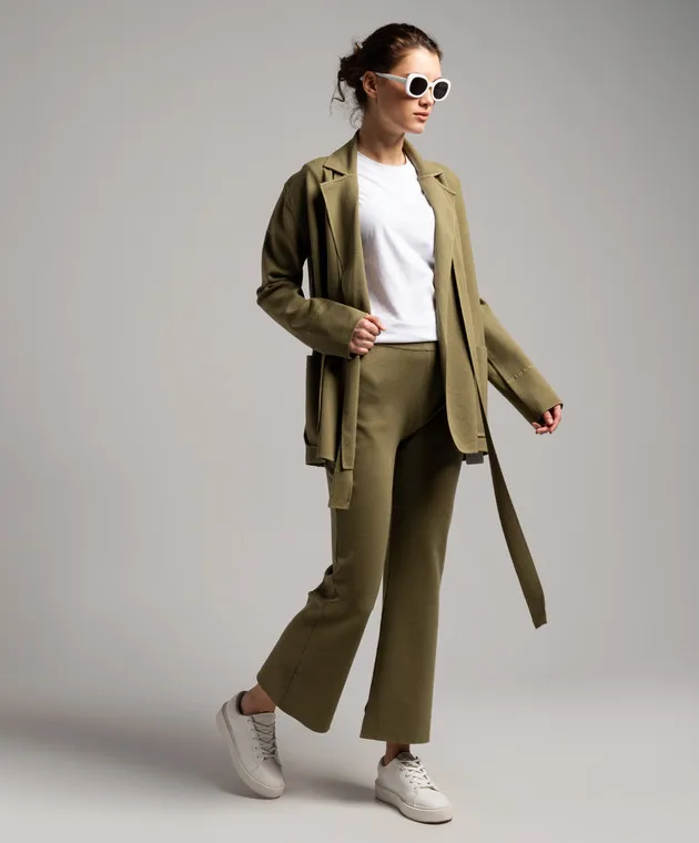 JOSEPH Khaki flared pants with silk