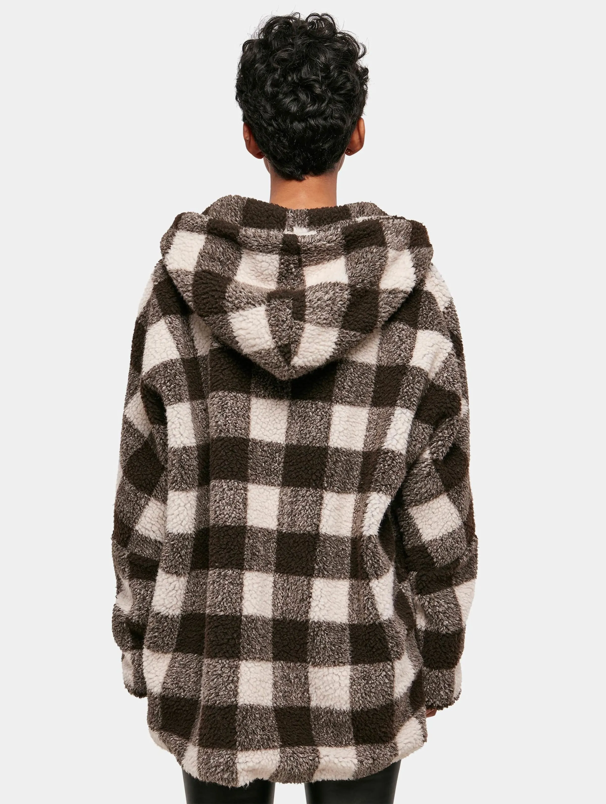 Ladies Hooded Oversized Check Sherpa