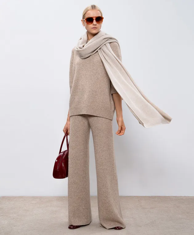 LISA YANG Khloe beige cashmere flared pants