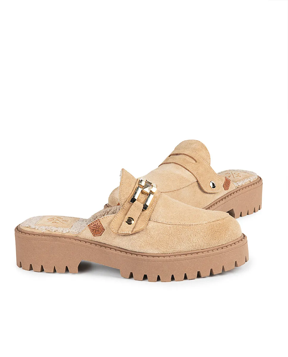 Mule Plataforma Mauna Serraje Beige