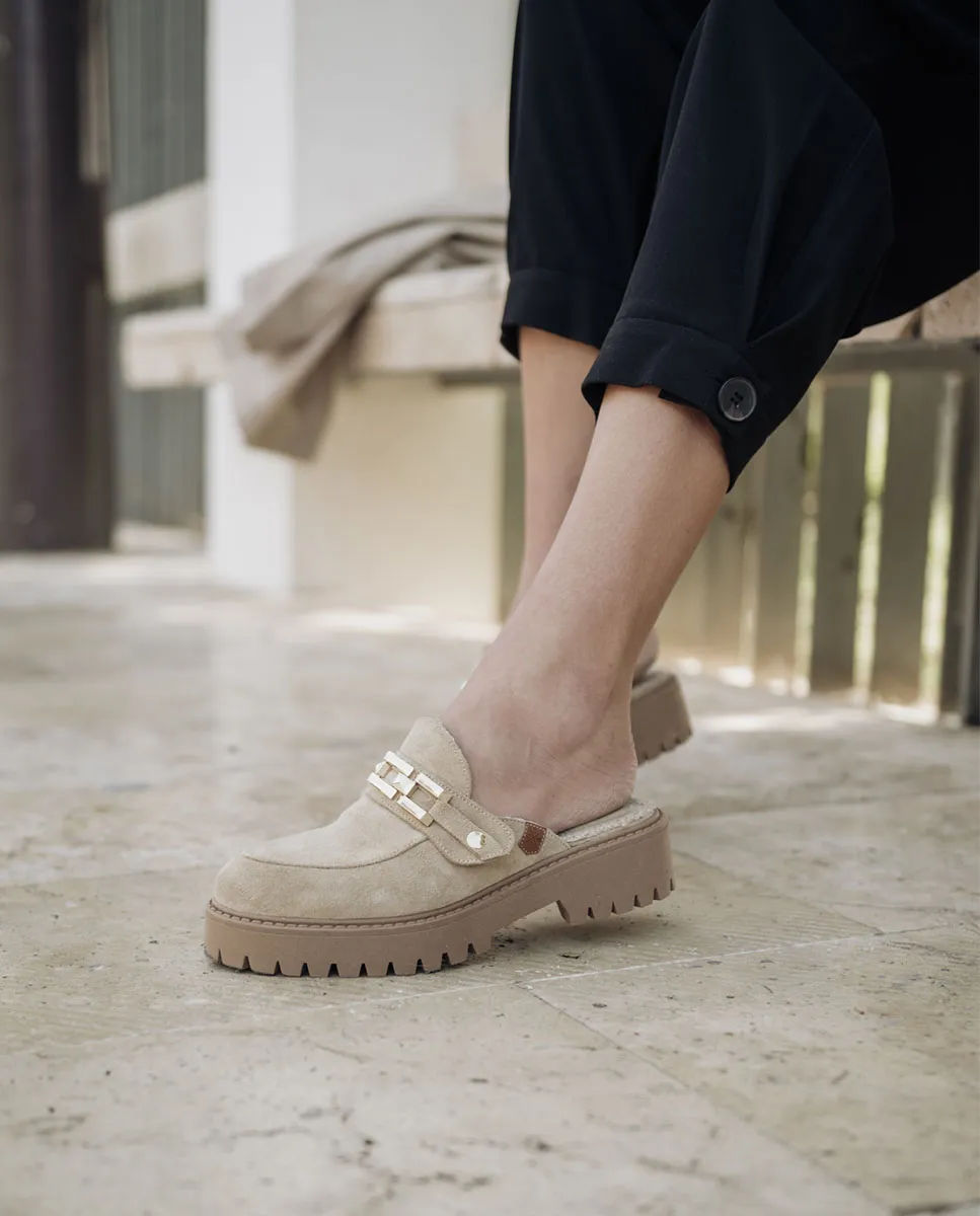 Mule Plataforma Mauna Serraje Beige