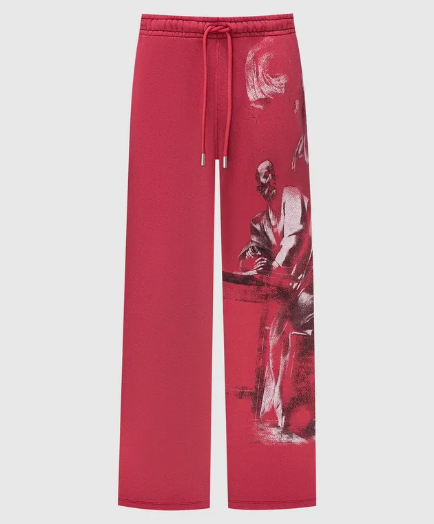OFFWHITE BURGUNDY SPORTS PANTS WITH A PRINT