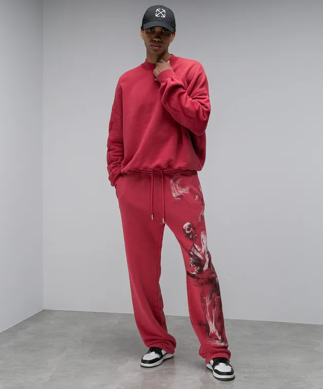 OFFWHITE BURGUNDY SPORTS PANTS WITH A PRINT