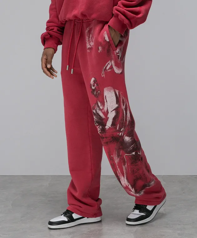 OFFWHITE BURGUNDY SPORTS PANTS WITH A PRINT