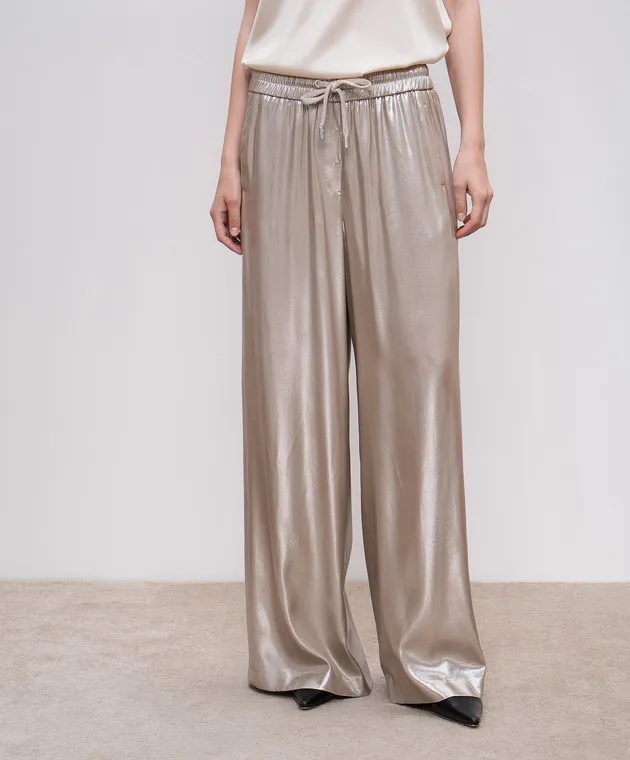 Peserico Beige pants with a shiny texture