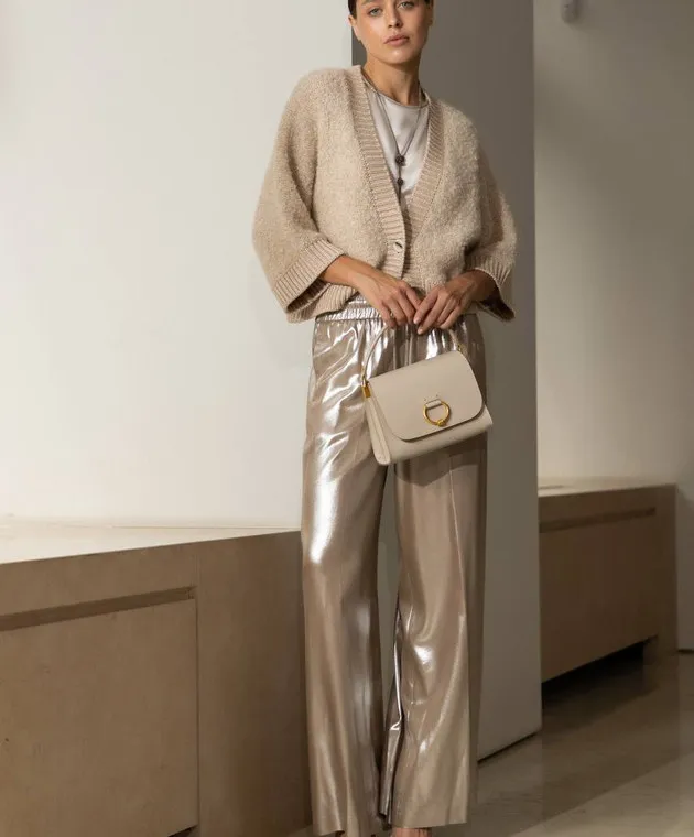 Peserico Beige pants with a shiny texture