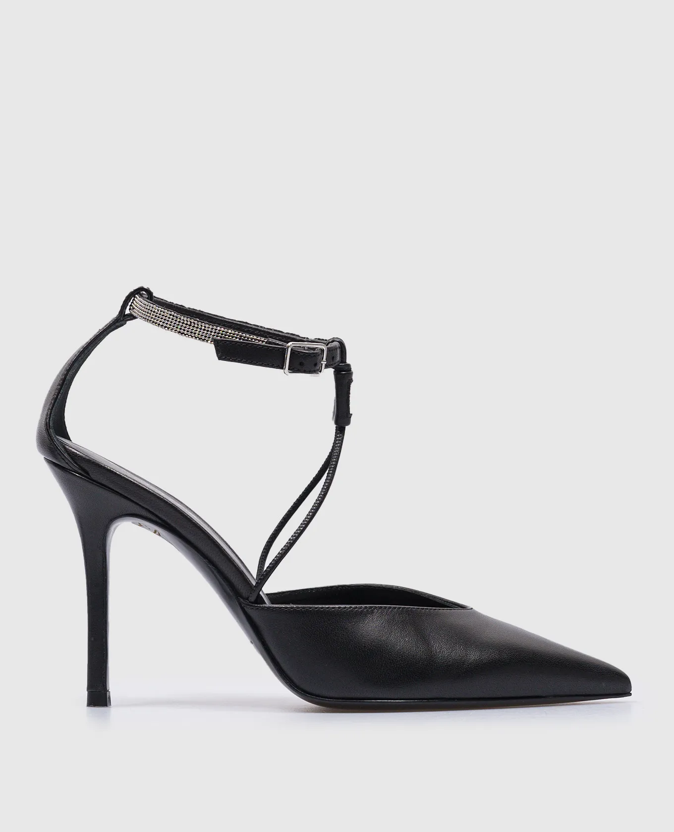 Peserico Black leather shoes with monil chain
