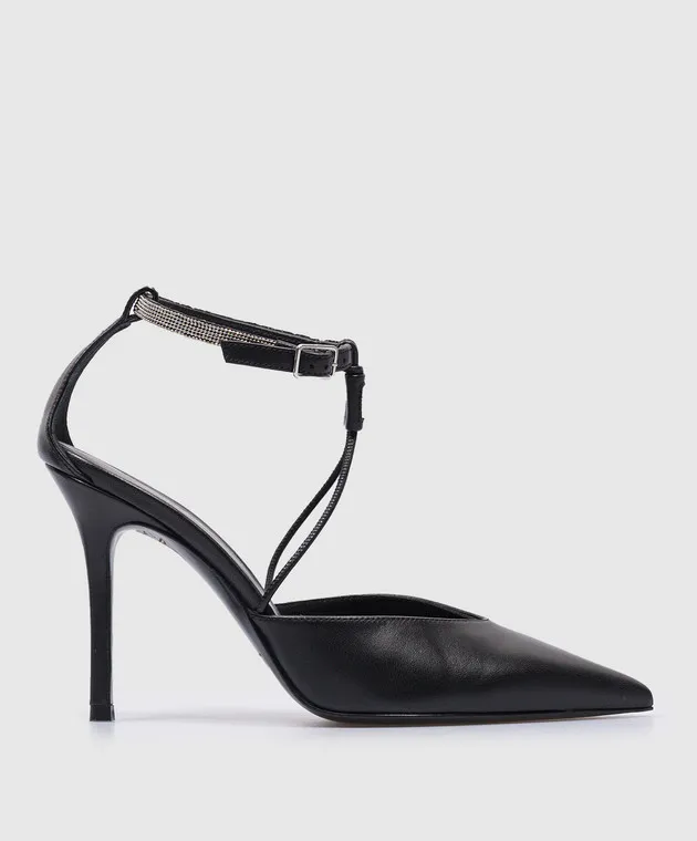 Peserico Black leather shoes with monil chain