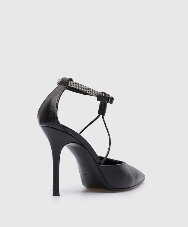 Peserico Black leather shoes with monil chain