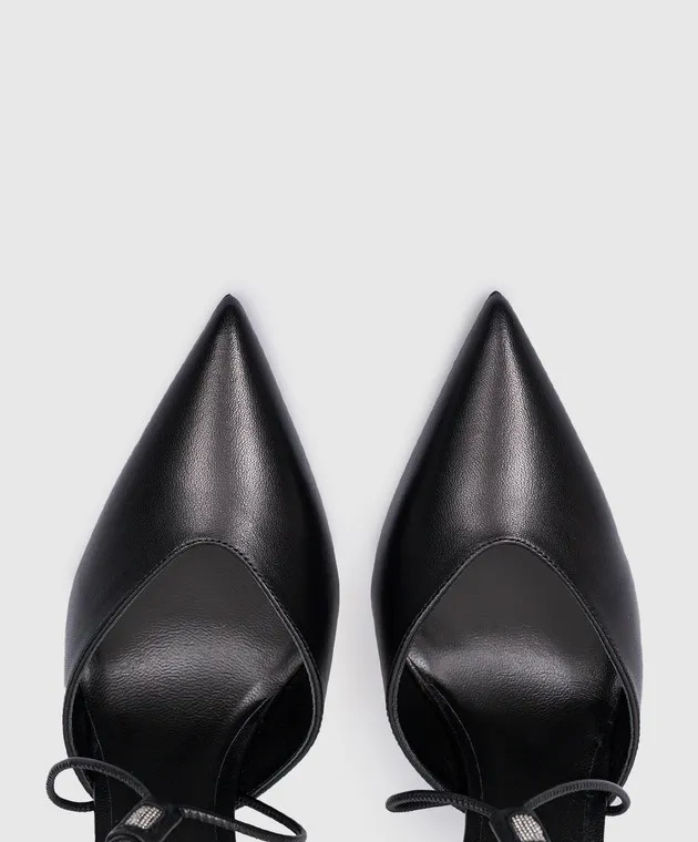 Peserico Black leather shoes with monil chain