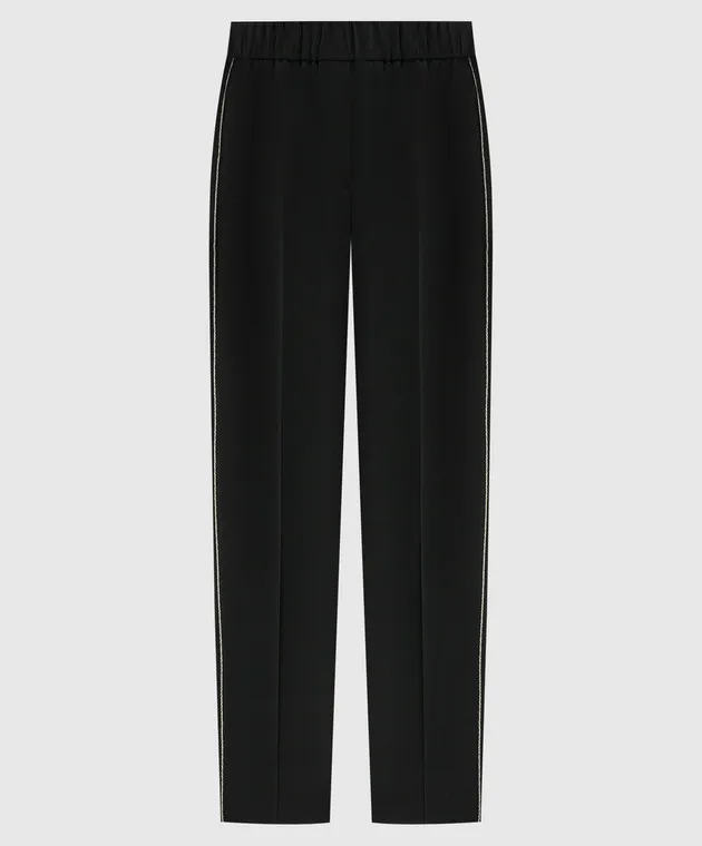 Peserico Black wool pants with monil chain