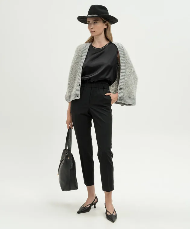 Peserico Black wool pants with monil chain