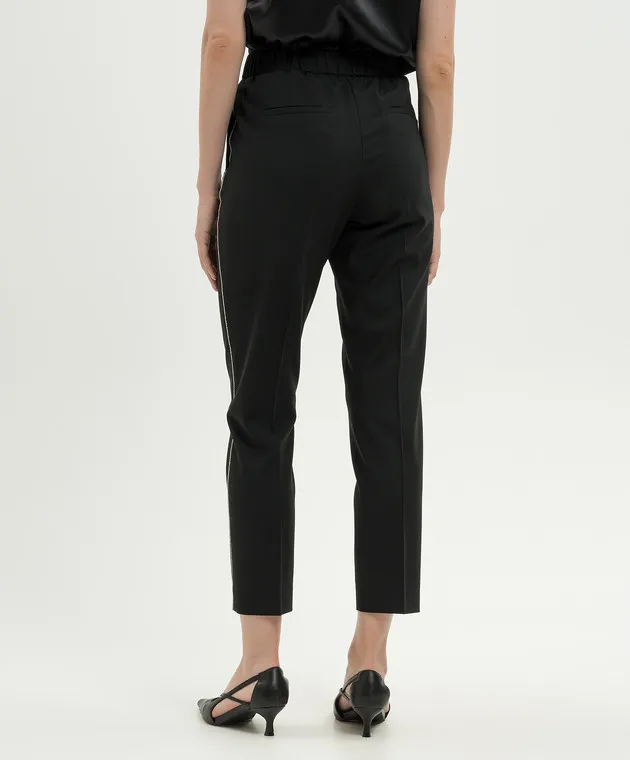 Peserico Black wool pants with monil chain