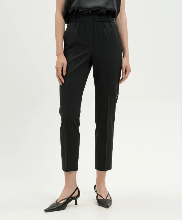 Peserico Black wool pants with monil chain