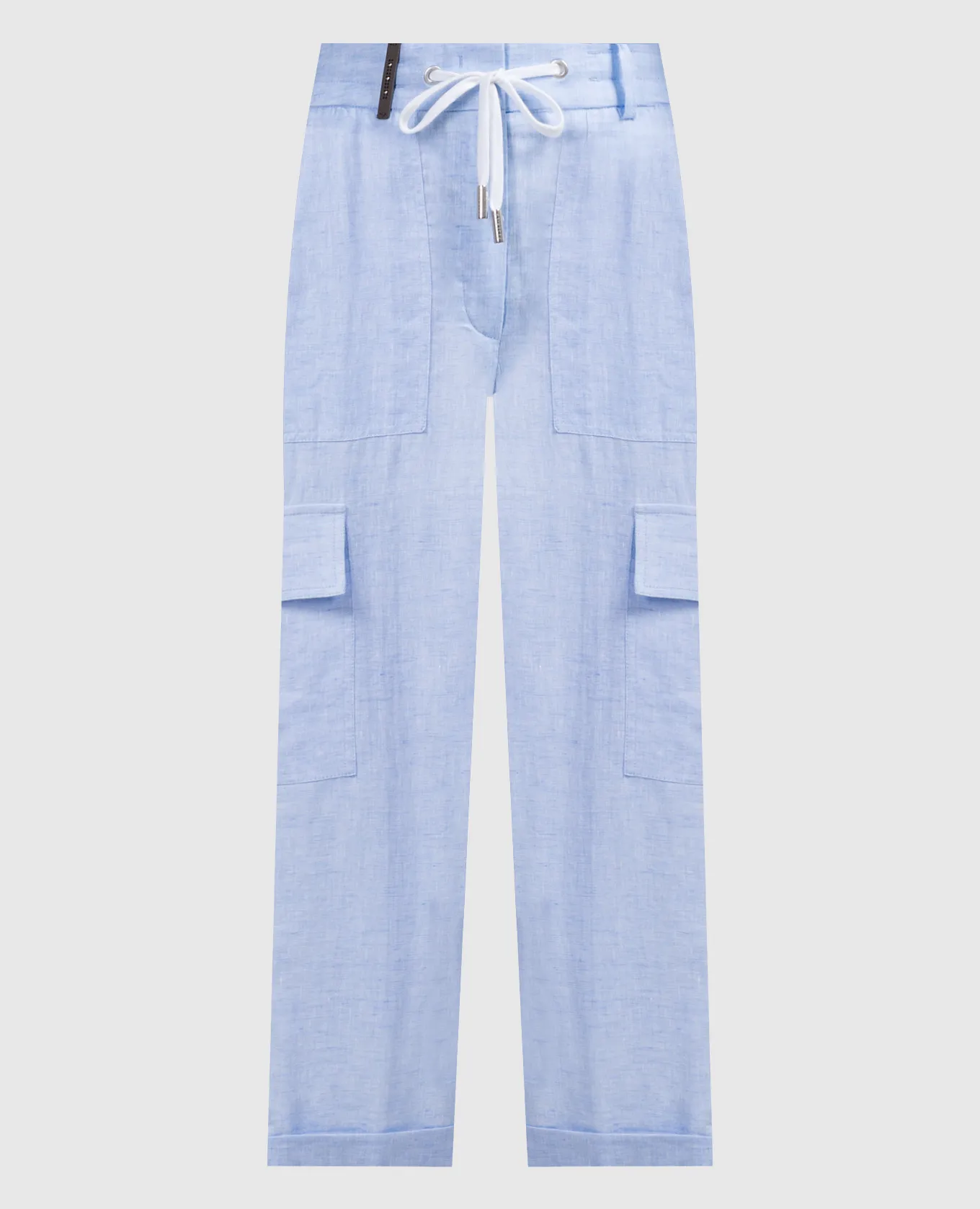 Peserico Blue linen cargo pants with logo patch