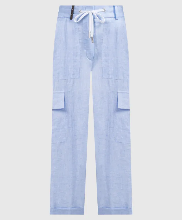 Peserico Blue linen cargo pants with logo patch