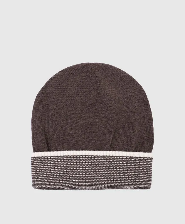Peserico Brown cap made of wool, silk and cashmere with contrasting edging