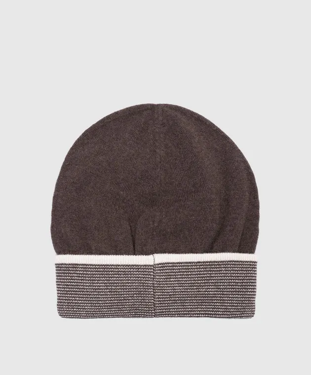 Peserico Brown cap made of wool, silk and cashmere with contrasting edging