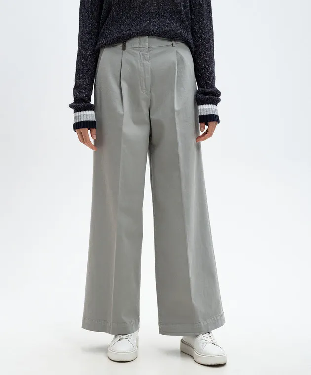 Peserico Gray flared pants with branded patch