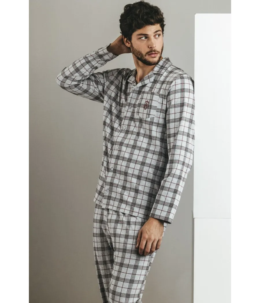 Pijama abierto invierno hombre Admas Classic Garnet Style gris algodón