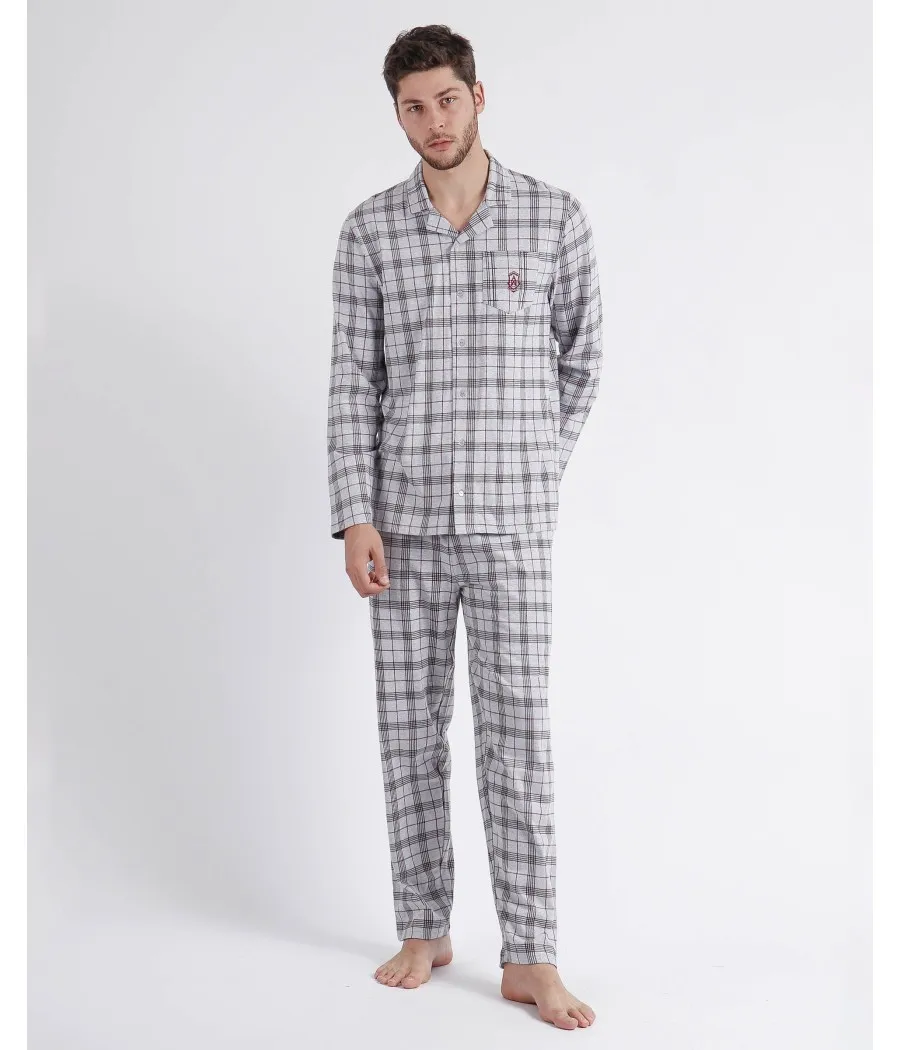 Pijama abierto invierno hombre Admas Classic Garnet Style gris algodón